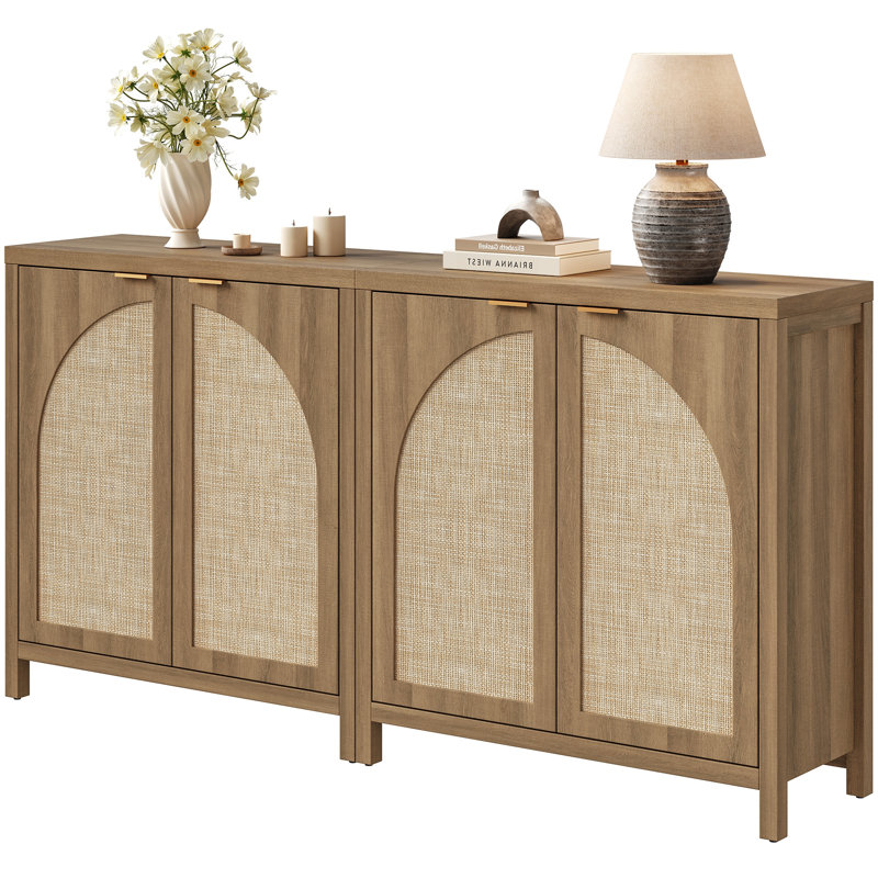 Boho - Rattan Sideboard With Adjustable Shelves, Caramel Oak