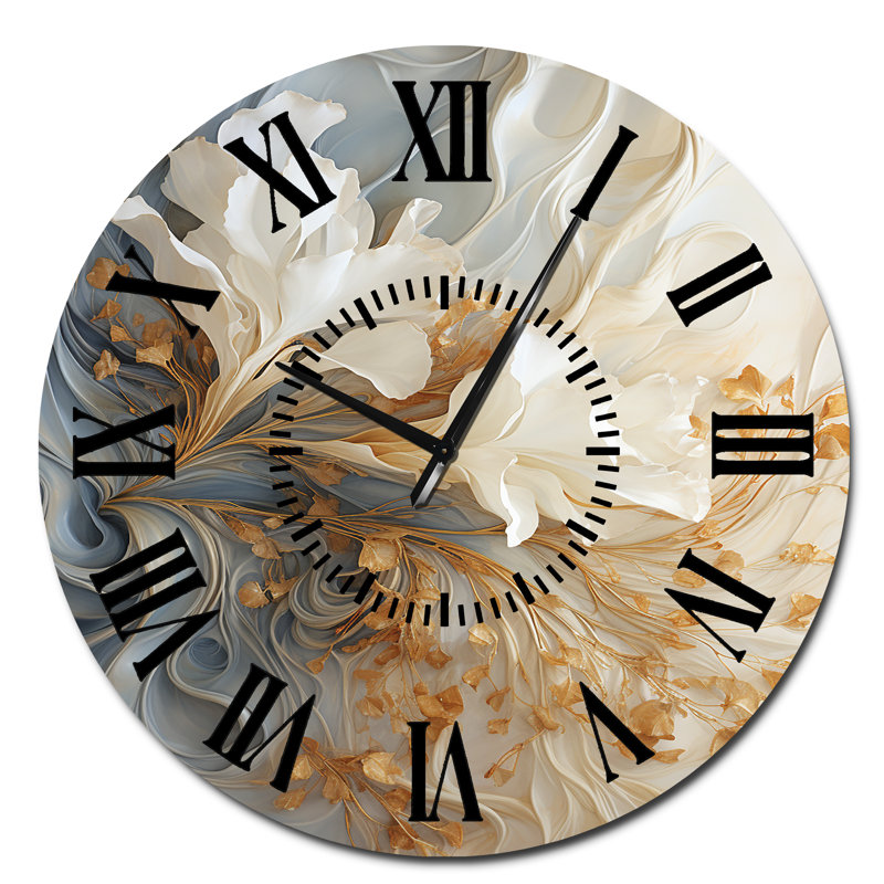 Horloge murale blanche et dorée Champagne Flow V - Champagne, Surdimensionné