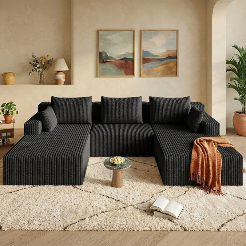 107" U-Shape Cloud Couch, Modern Modular Sectional Boneless Cloud Couch for Living Room, Deep Seat Sleeper Chaise Longue for Living Room, No Assembly Required
