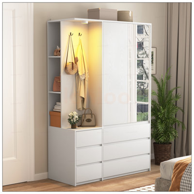 Armoire de chambre à coucher moderne en bois avec 2 portes, 6 tiroirs et des tablettes spacieuses pour un rangement et une organisation efficaces