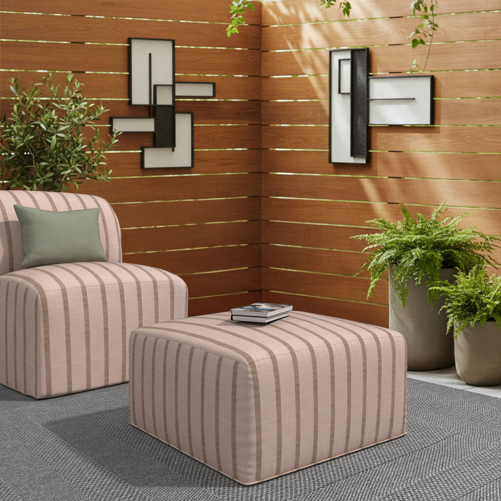 Praia Sunbrella® Patio Ottoman, 16" H x 29" W x 29" D, Unwind Cameo Striped Sunbrella®