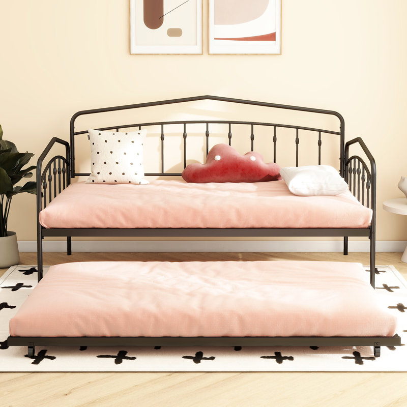 Lit de jour simple avec couchette, noir - métal, chambre à coucher confirmée