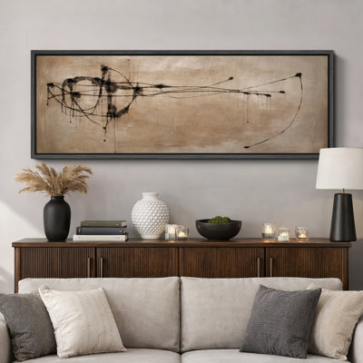 Minimalist Black Line Abstract Artwork, Living Room Pictures, Framed Canvas Giclee Print Wall Art