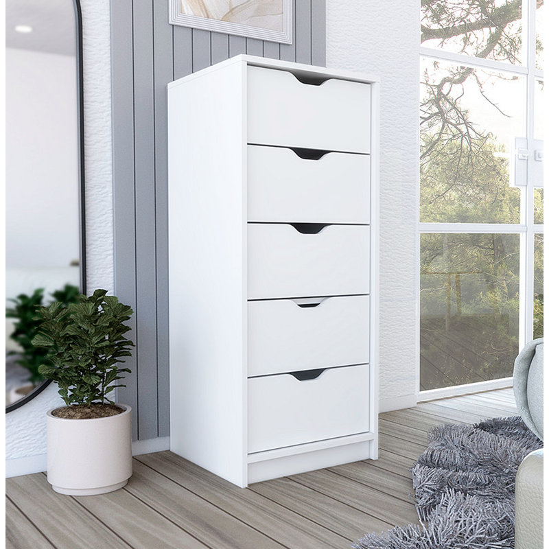 Commode à cinq tiroirs, commode de chambre blanche, Blanc