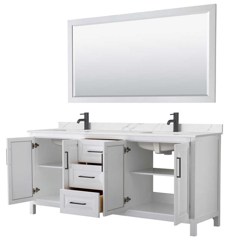 Daria 80'' W Vanity, White, Matte Black, Giotto Quartz