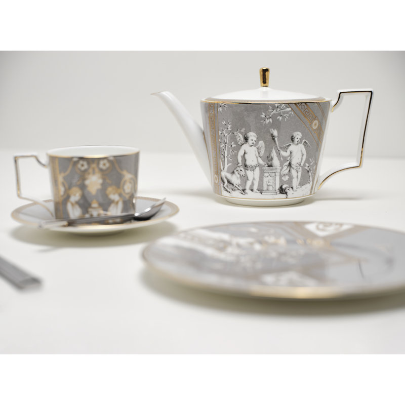 Renaissance China Teapot Set Teapot, Gray/Gold