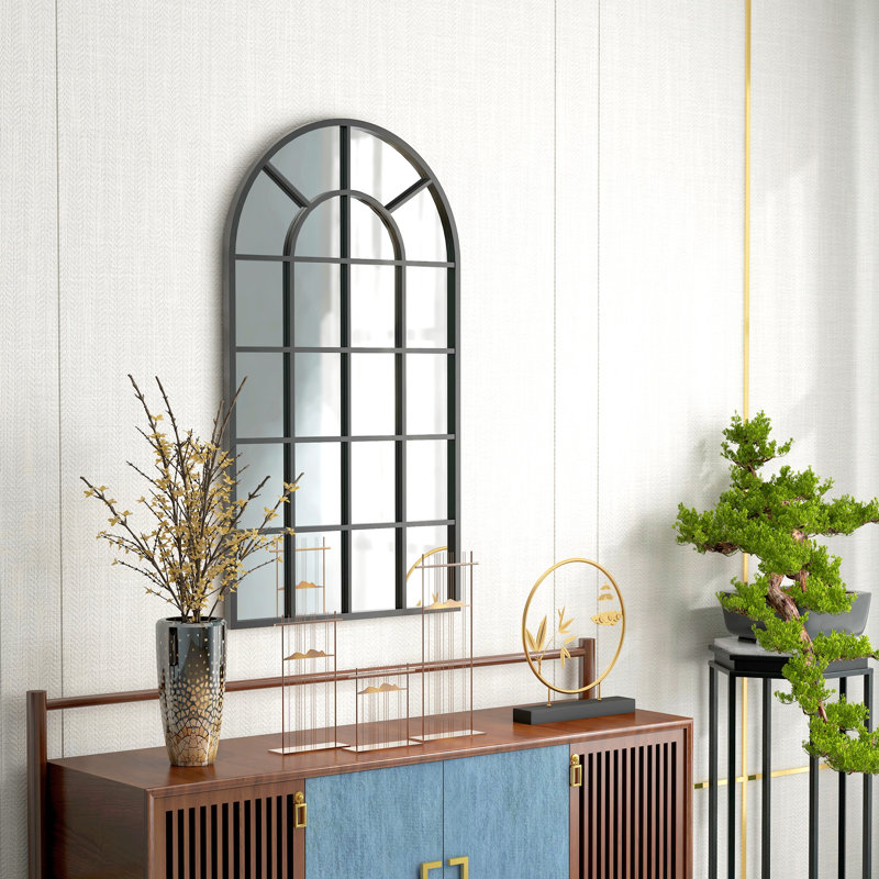 Aaren Modern Arch Window Wall Mirror for Living Room Bedroom, 110x65cm, Black