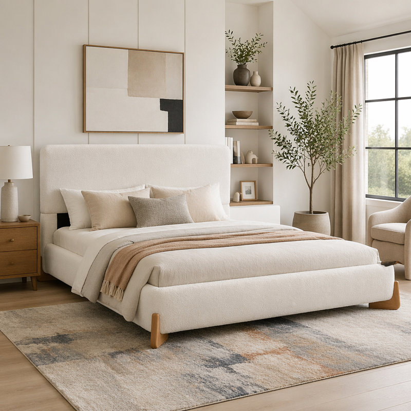 Lit tapissier, Full, White+Polyester