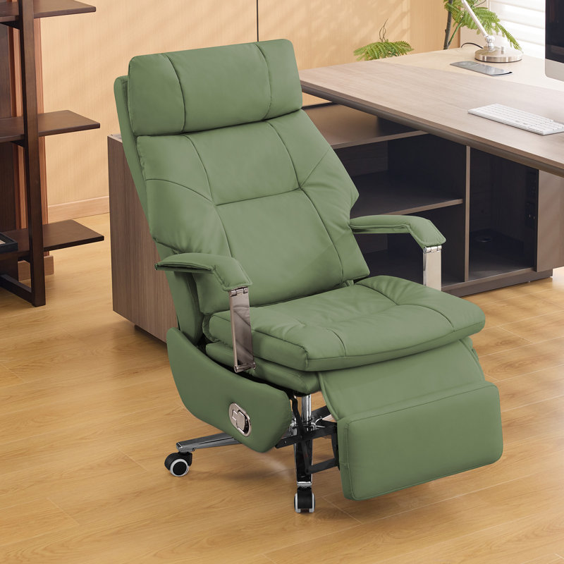 Chaise de bureau en similicuir avec repose-pieds rétractable, Faux Leather Green