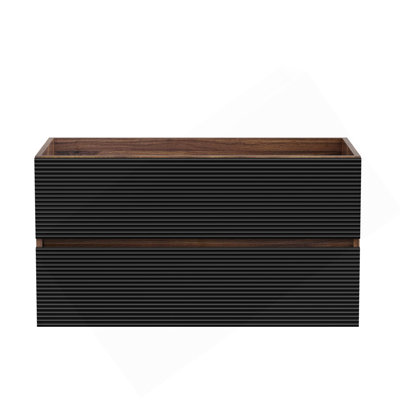 Meuble-lavabo mural en noyer avec tiroirs noirs doux SANS lavabo, armoire de salle de bain murale flottante pour salle de bain moderne, KD