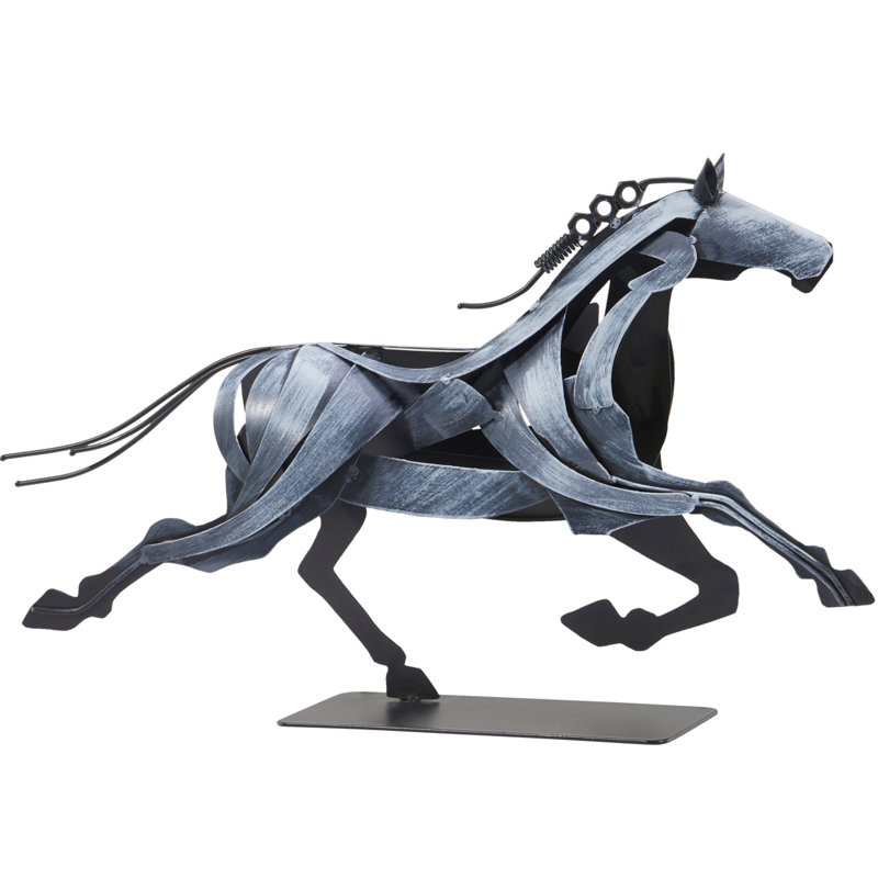 Loon Peak® Handmade Metal Horse Statue Sculpture Décor for Horse Lovers Gifts, Gray