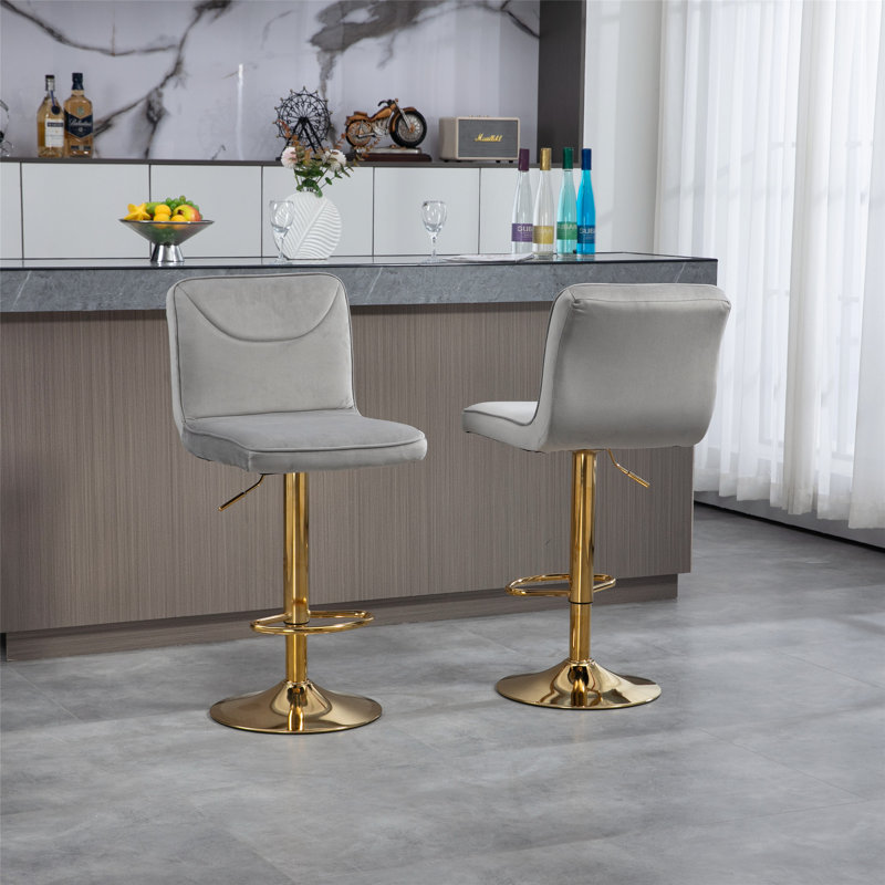 2 tabourets de bar avec dossier et chaises à hauteur de comptoir avec repose-pieds, tabourets de bar pivotants en velours à 360 °
