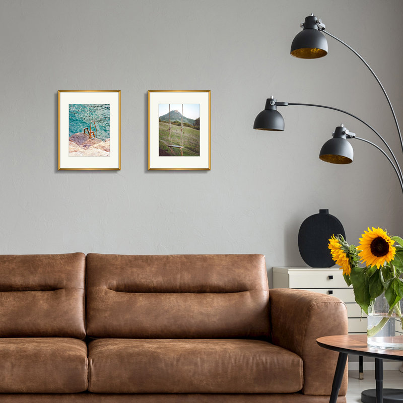 Ensemble de cadres photo en métal avec passe-partout - Basics by Wayfair ™, Bronze, 11 po x 14 po emmêlé à 8 po x 10 po