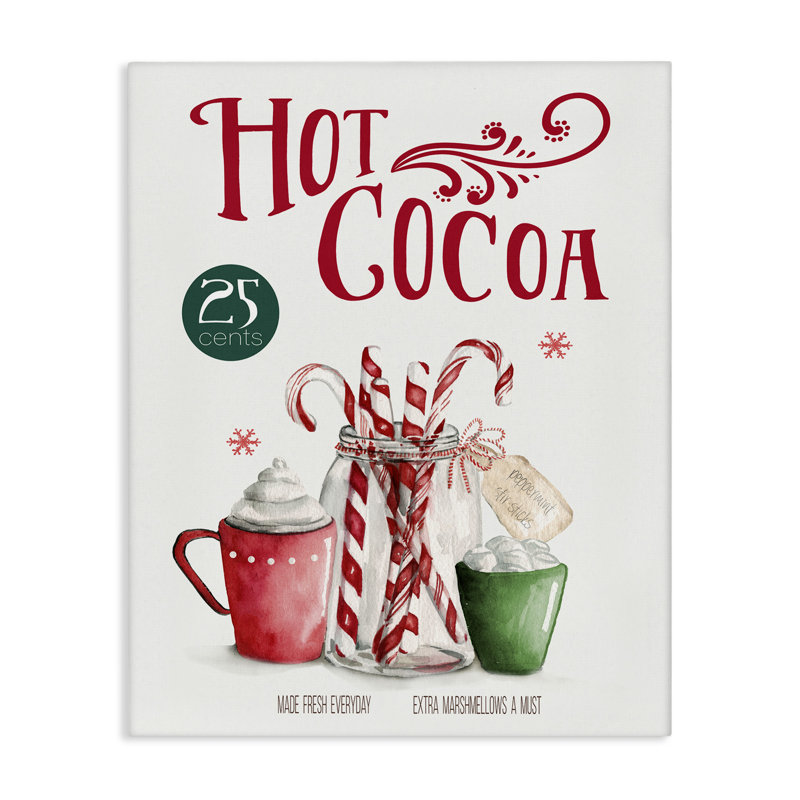Art mural rétro sur toile, "Winter hot cacao" par Carol Robinson, H 30 po x l 24 po