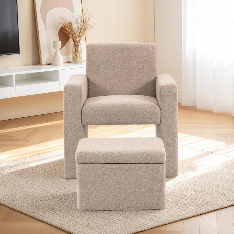 Upholstered Lounge Chair Accent Chair with Storage Ottoman, Brown