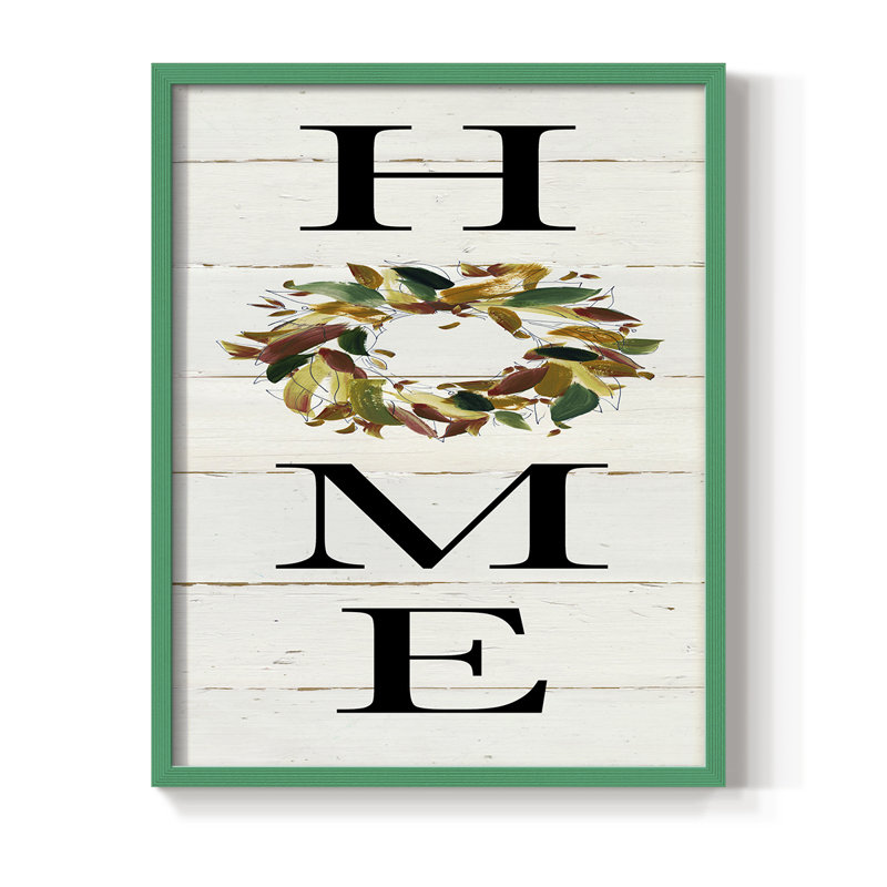 Home Fall Wreath Framed Print - Solid Wood, 21" H x 17" W, Green