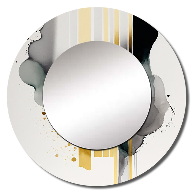 Odinn Abstract Transitional Shapes Black II - miroir décoratif de formes abstraites, miroir mural rond moderne, impression d'art en métal