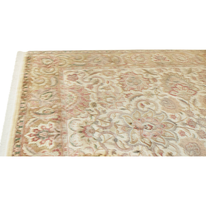 Tapis crème et doré de haute qualité noué à la main