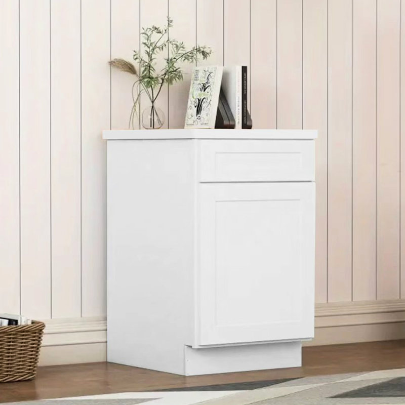 Armoire à une porte en bois massif blanc à une porte pour le salon, la salle de bain et la cuisine avec tablettes réglables, mécanisme de fermeture en douceur, tiroirs faciles à assembler (l 24 po x l 34,5 x P 21 po)