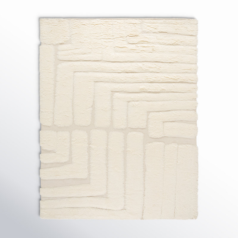 Fernande Abstract Handmade Wool Area Rug in Ivory, Rectangle 8' x 10'