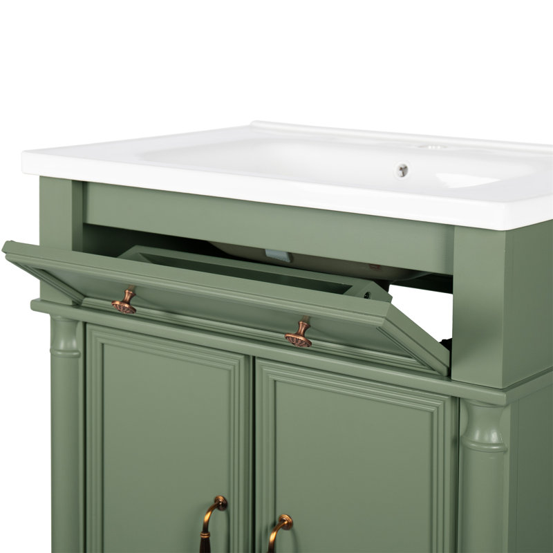 Lavabo de salle de bain 27,8 "Mid-Century avec base romaine, Vert
