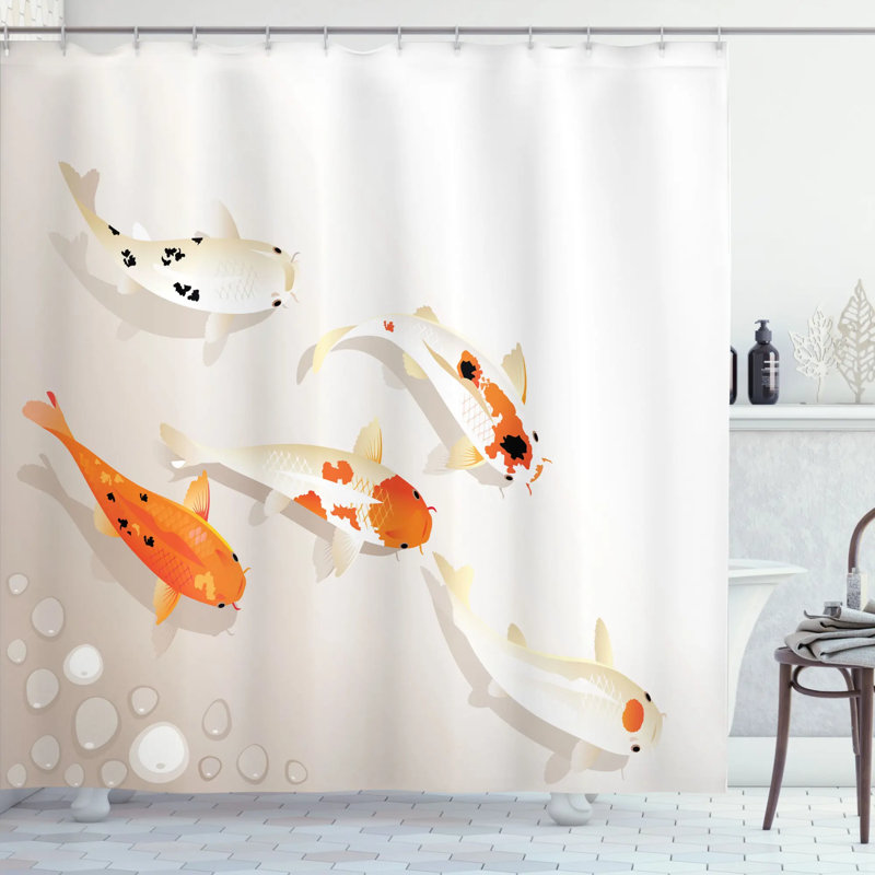 Rideau de douche simple koi carps décoration, H 69 po x l 105 po