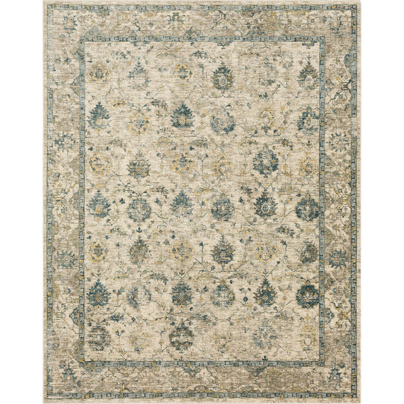 Tapis oriental crème / vert Darica, Rectangle 7 pi 8 po x 10 pi 3 po