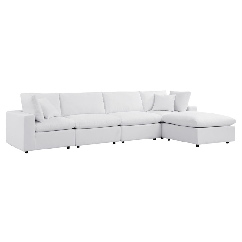 Canapé modulaire d'extérieur 5 pièces Commix Sunbrella par Modway, Sunbrella® blanc