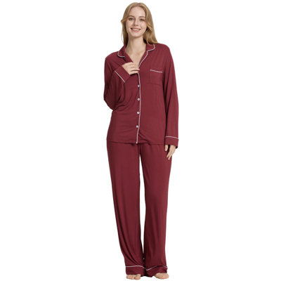  Women Pajama Sets Bathrobe Bamboo Long Sleeve Sleepwear Super-Soft Comfy Button Down Lounge Sleep Cooling Pjs Black XXL