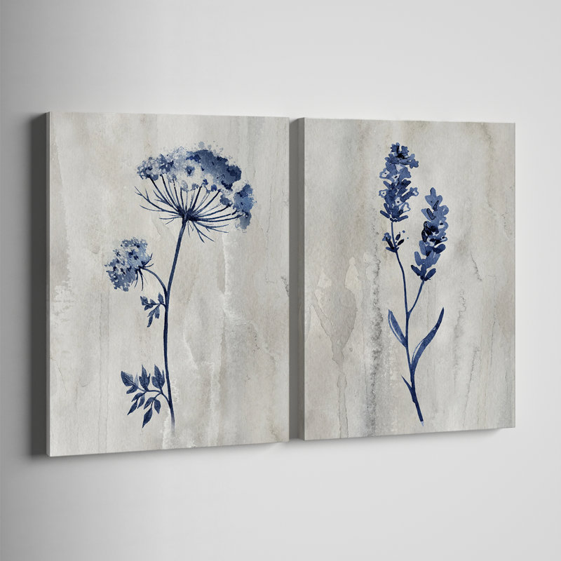 «Indigo Botanical I», ensemble de 2 reproductions d'impressions, H 40 po x l 60 po, Toile tendue, Sans cadre