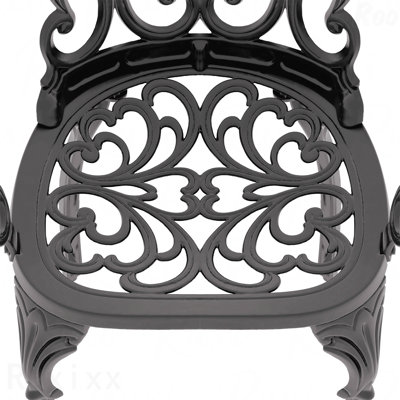 Ensemble de 5 meubles de patio en aluminium coulé avec cadre noir et coussins de siège blanc cassé