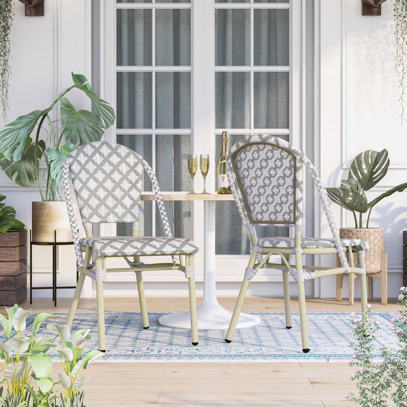 Mitcham Wicker Outdoor Dining Side Chairs, Gray/White/Natural