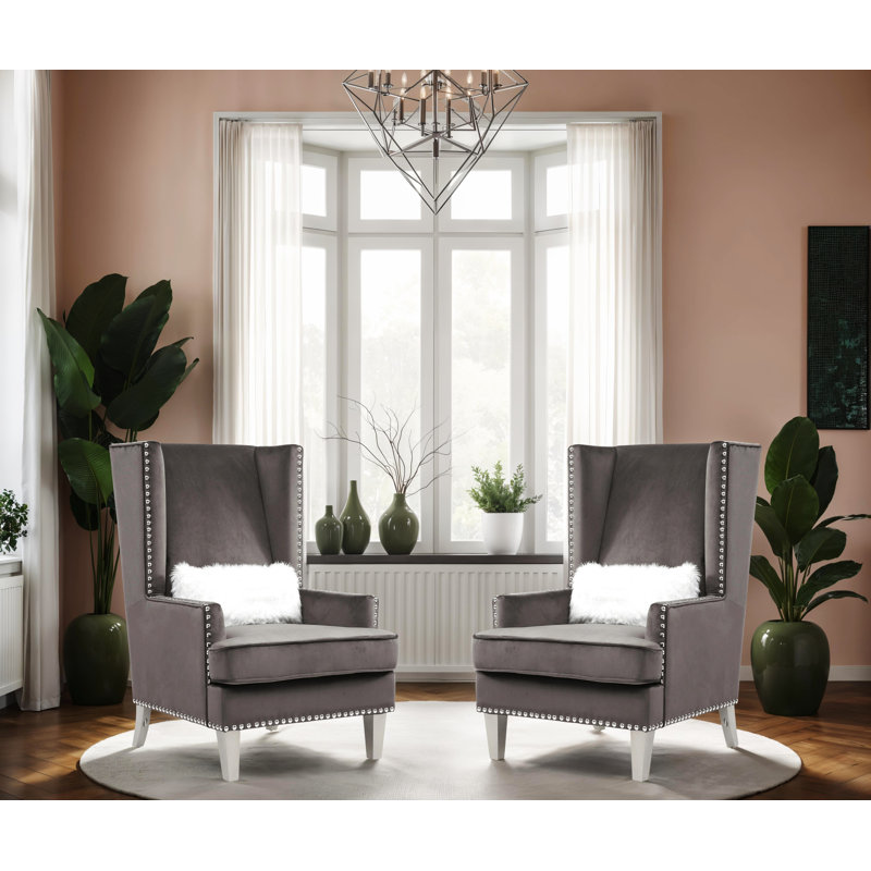 Zurich Velvet Chair Set of 2, Dark Grey Fabric