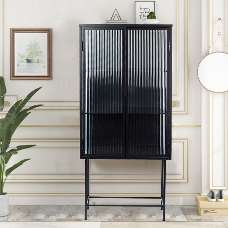 Armoire d'appoint en verre, Noir, noir, noir, noir