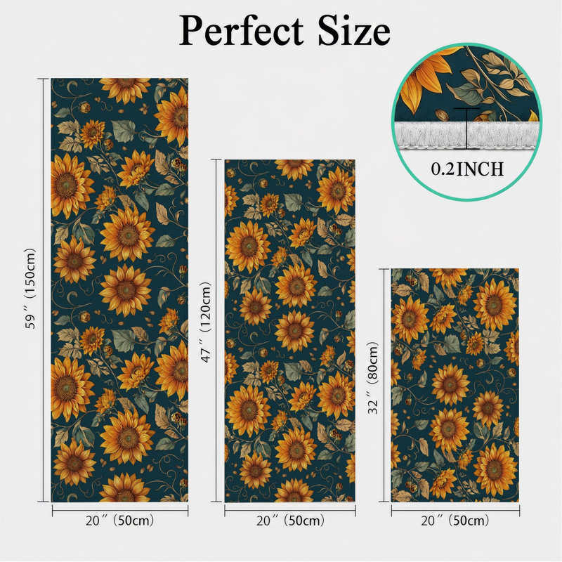 Tapis de cuisine lavables antidérapants à motif tournesol