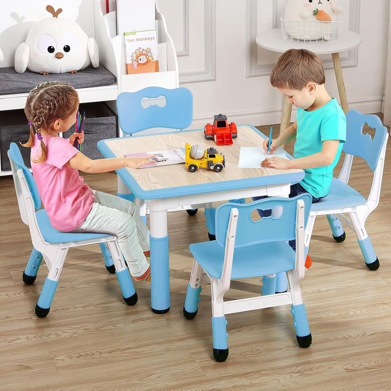 Ensemble de table et de chaises pour enfants, bureau à hauteur réglable avec 4 sièges pour les enfants de 2 à 10 ans, table de bricolage