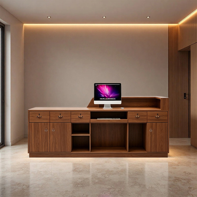 Bureau de réception moderne en forme de L avec éclairage à DEL, comptoir de bienvenue de 94,48 po de largeur pour salon, spa, boutique ou bureau