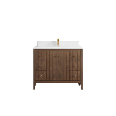Atlanta Teak 42'' Single Bathroom Vanity with Quartz Top