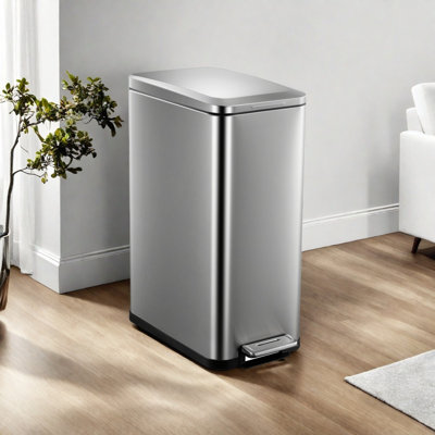 Kitchen Trash Can, Steel Pedal Trash Can, Rectangular Garbage Bin With Silent Close Lid