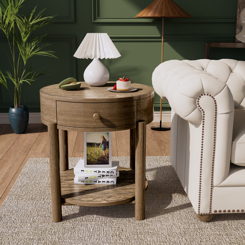  Surbit Round End Table with Storage Iron Brown, Iron Brown