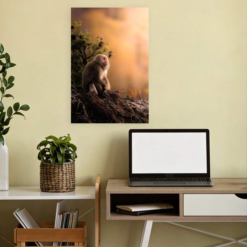Contemplative Snow Monkey Abstract Contemporary Monkey Forest Landscape Wall Art Print by まちゅばら/Hiroki Matsubara - Print