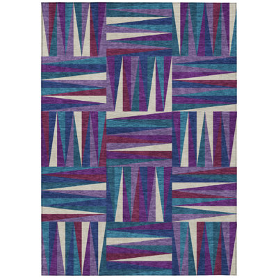 Tapis d'intérieur lavable à motif géométrique ivoire et bleu sarcelle HomeRoots 3 pi x 5 pi