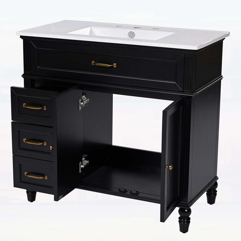 Meuble-lavabo classique avec lavabo, structure en bois et tiroirs Classic Design, Black