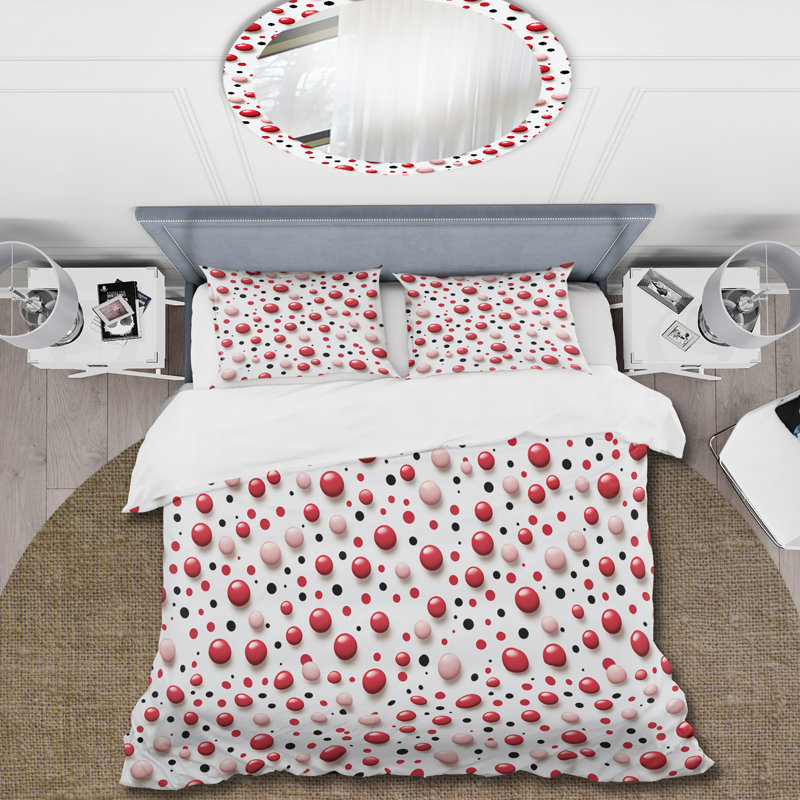 Ensemble de housse de couette à pois rouge Popart, Housse de couette pour très grand lit et 2 très