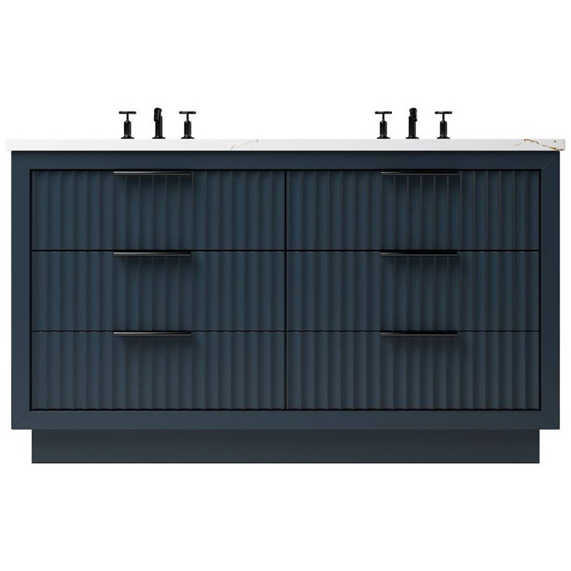 Lecrieú Double Drawer Bath Vanity, Hague Blue, Matte Black, 60"