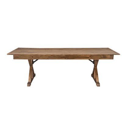 Eternity Rectangular Solid Pine Farm Dining Table with Folding X-Style Legs