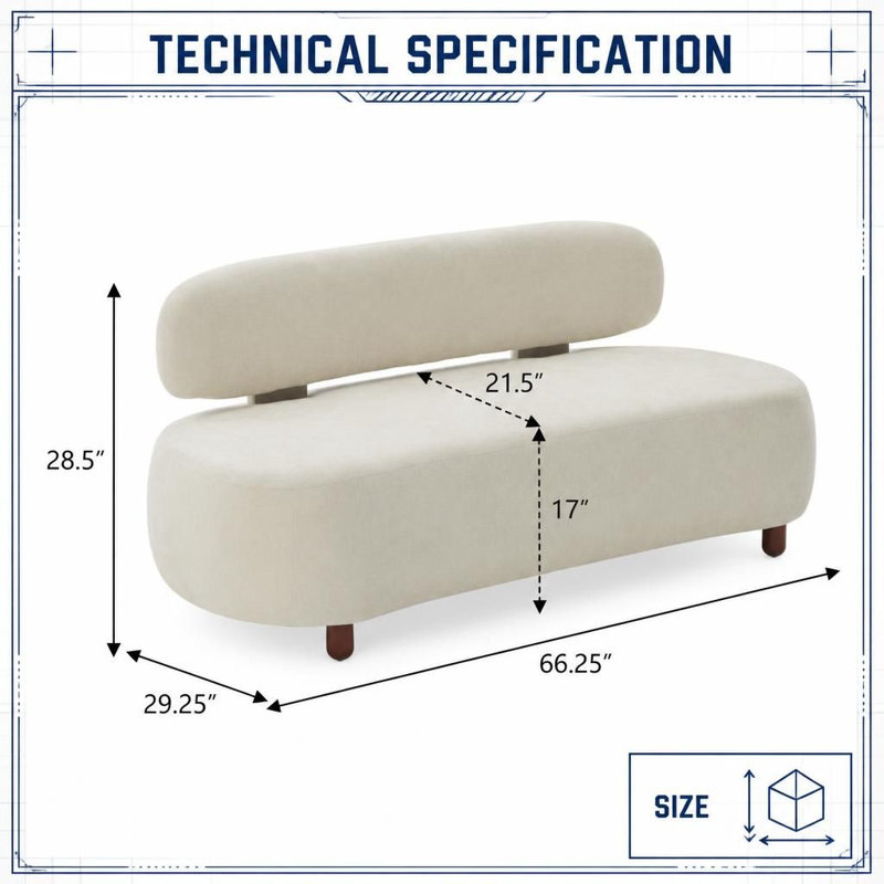 Canapé moderne incurvé en chenille rembourrée, canapé minimaliste à dossier ovale avec assise profonde et rembourrée, structure en bois durable et pieds robustes