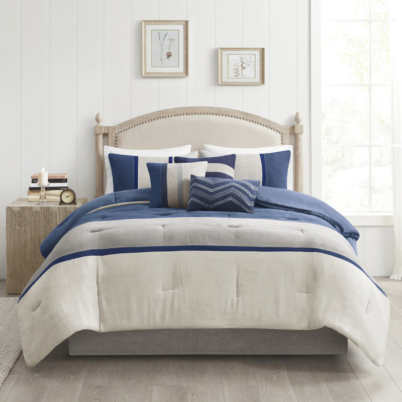 Édredon bleu très grand - 7 pièces en faux suède, intérieur en suède confortable, option confort