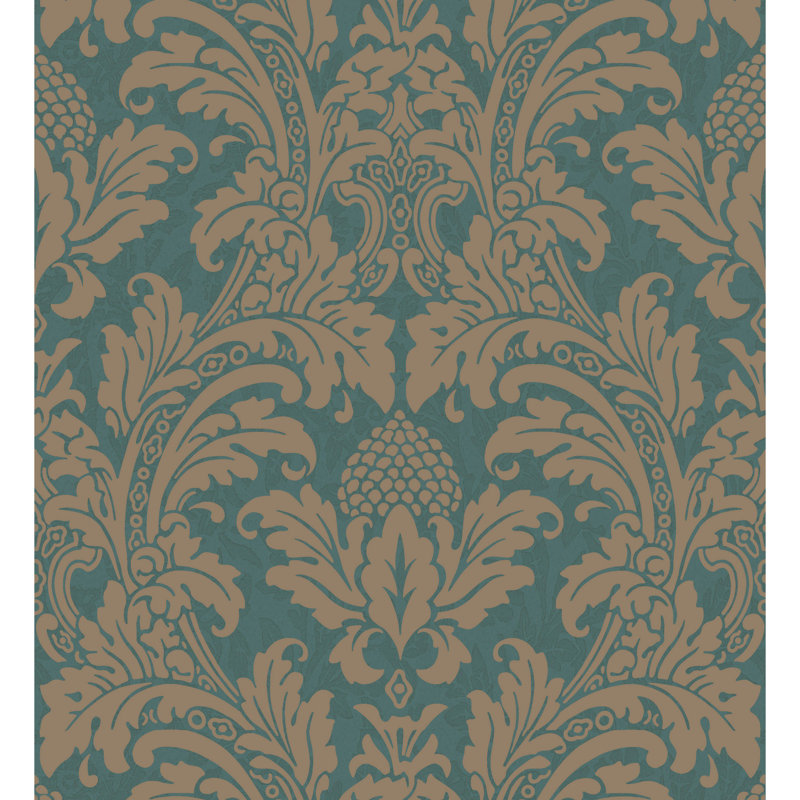 Albemarle Blake Damask Wallpaper Roll, Teal/Silver