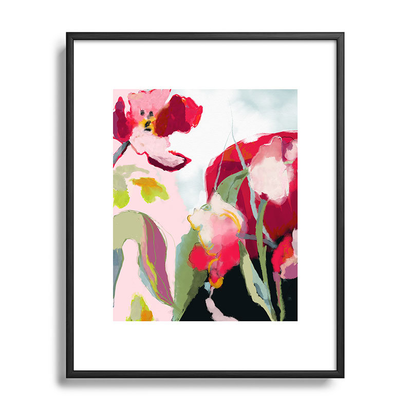 Fleur abstraite I encadrée sur papier, Noir, H 10 po x l 8 po